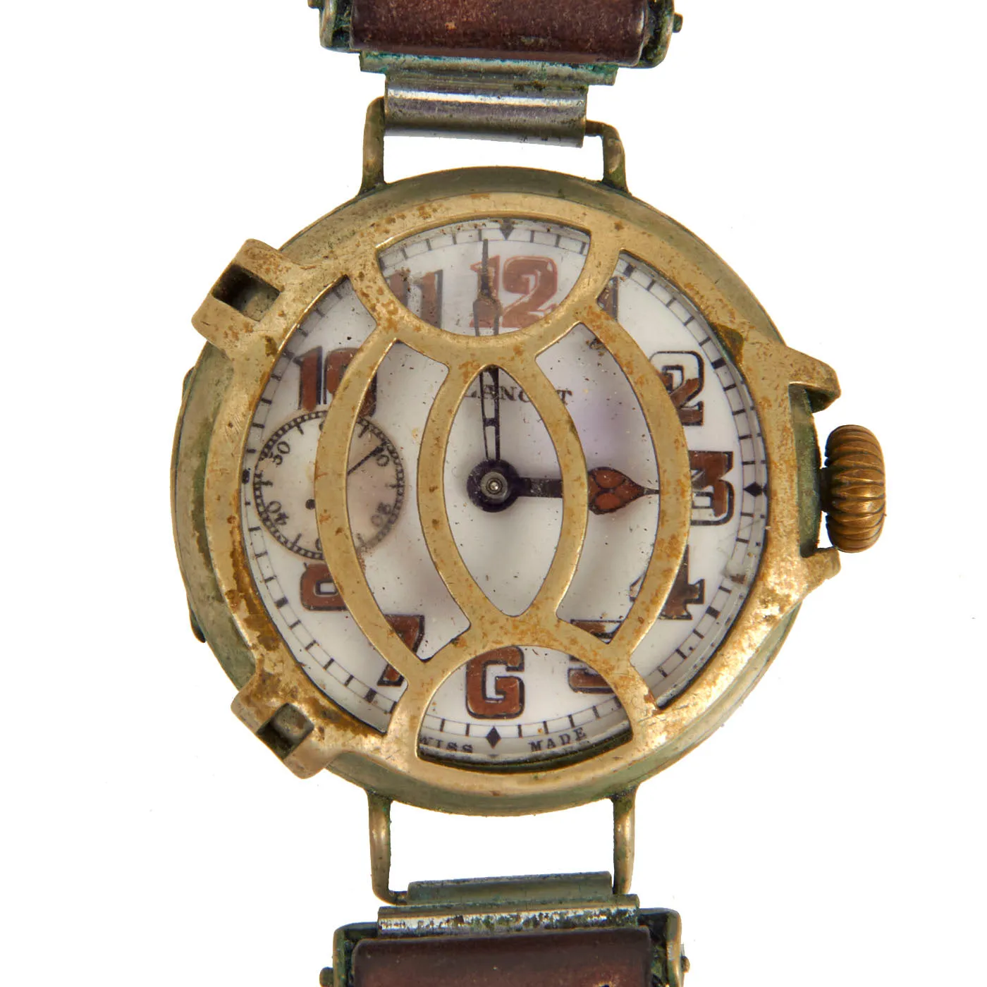 Original U.S. WWI Swiss Made Lancet Trench Watch With Shrapnel Cage and Original Strap - Langendorf Watch Company