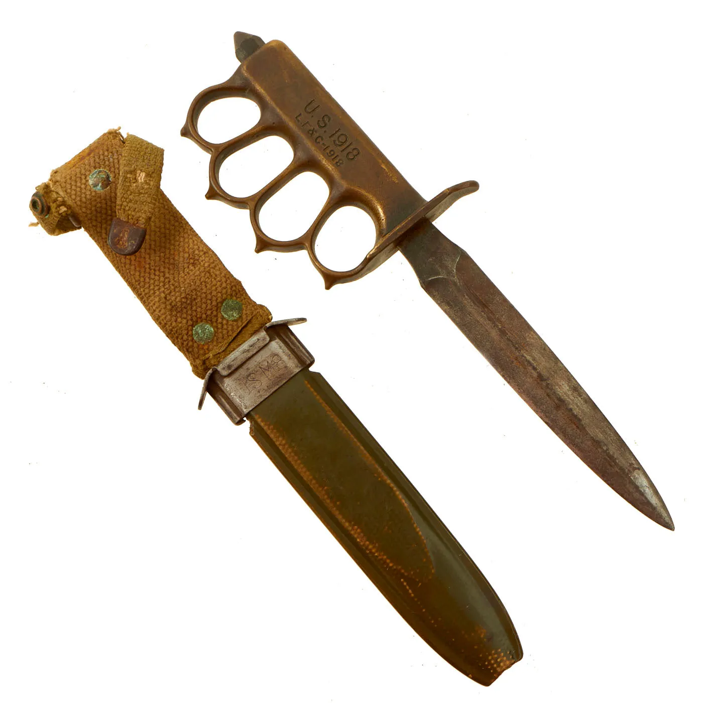 Original U.S. WWI/WWII Model 1918 Mark 1 Trench Knife “Paratrooper” Modified with M8 Scabbard