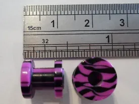 Pair 2 pieces Double Flare Acrylic Screw Fit Purple Black Tunnels 2 gauge 2g