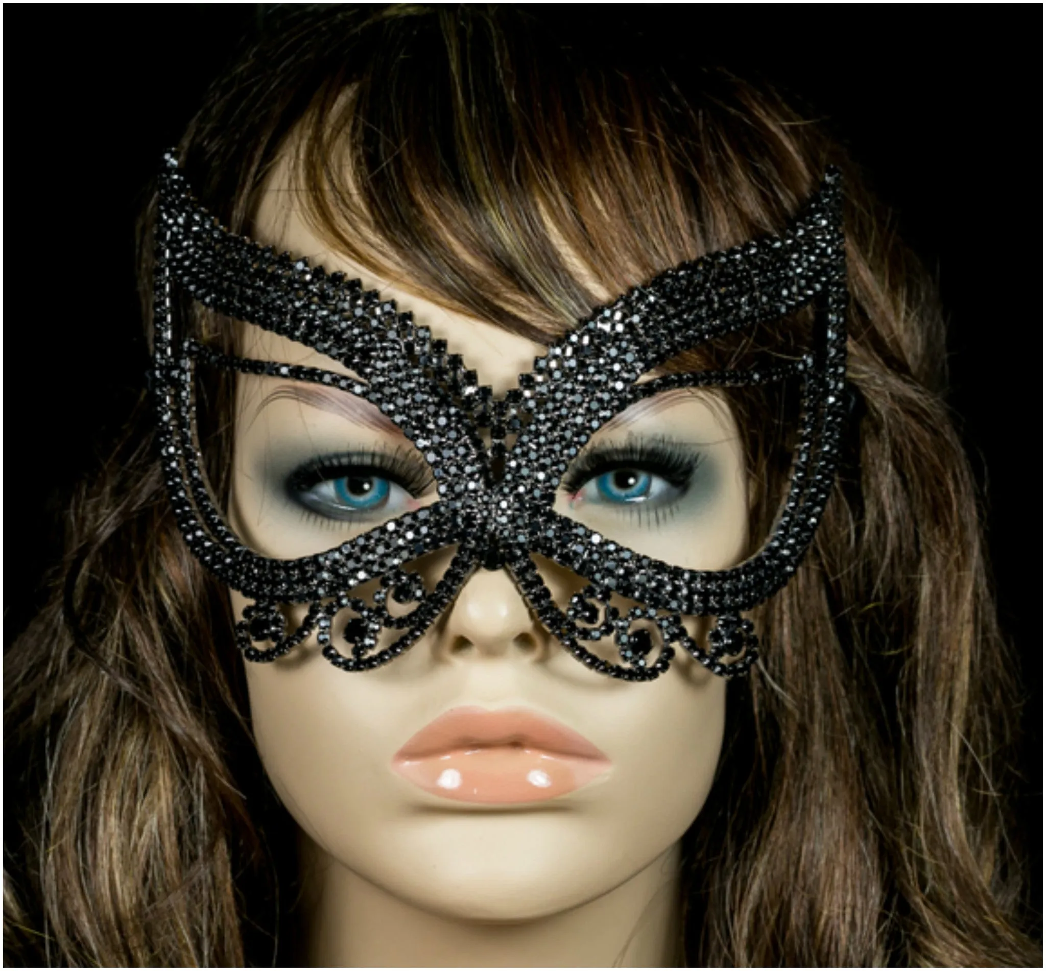 Pirene Exquisite Butterfly Masquerade Mask | Black | Crystal