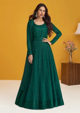 Premium Silk Dark Green Embroidered Wedding Anarkali Suit