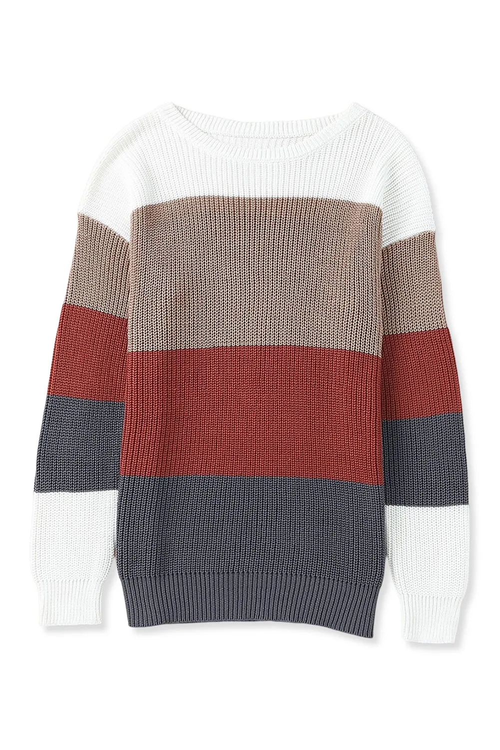 Red Color Block Casual Knit Pullover Sweater