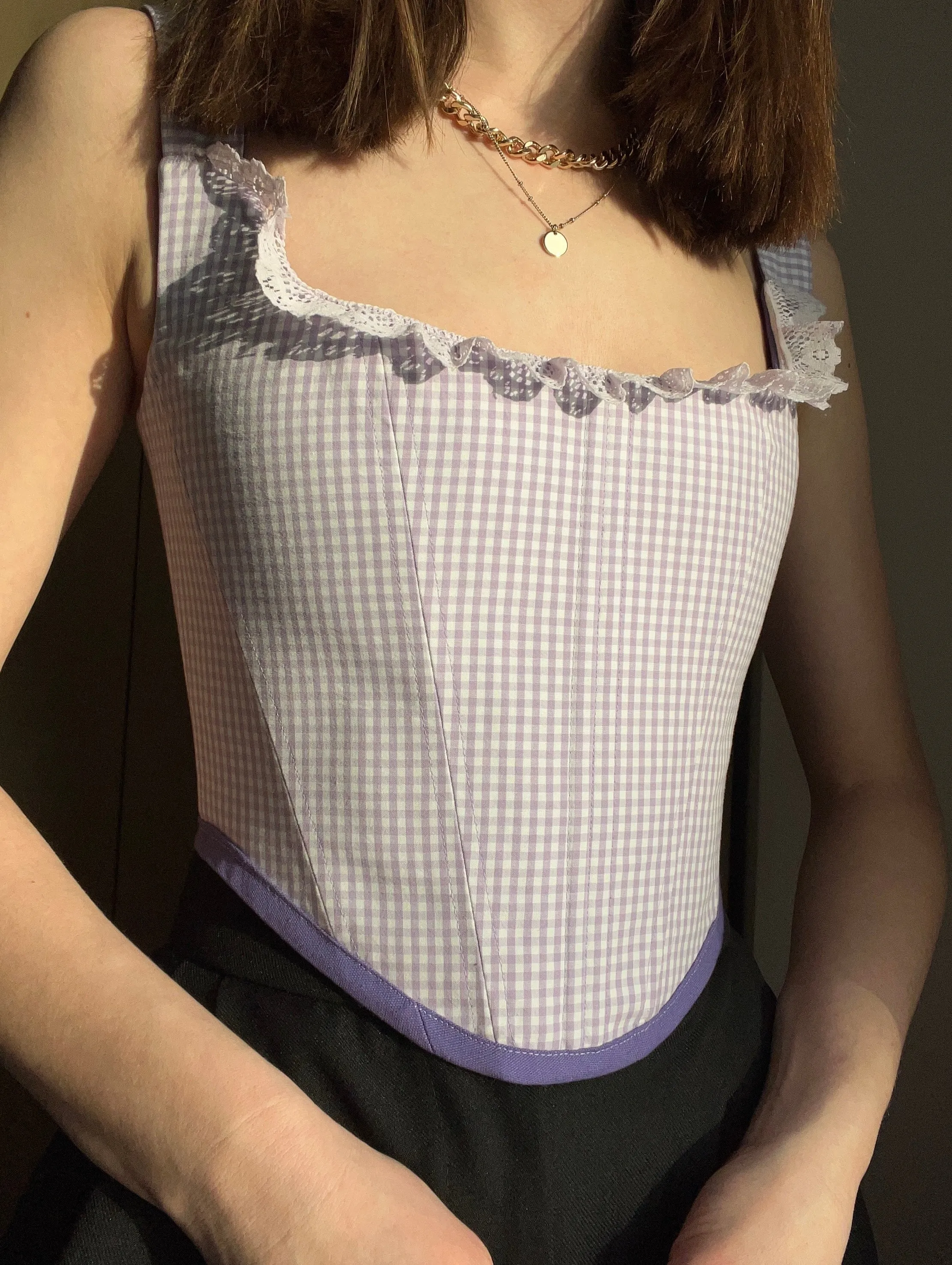 Reversible purple/ lavender gingham corset size S/M