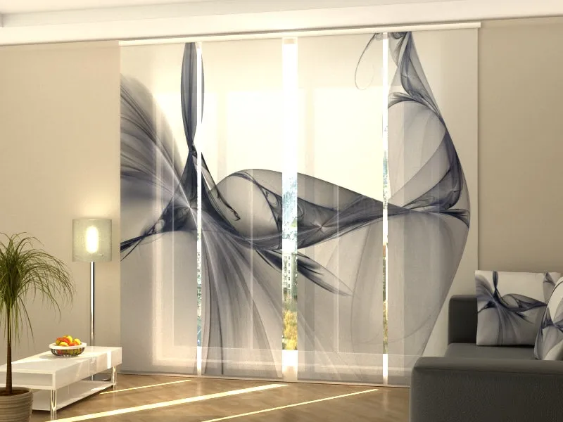 Sliding Panel Curtain Exquisite Black Abstraction