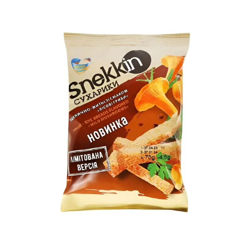 Snekkin Wheat-Rye Croutons with Forest Mushroom Flavor, 70g