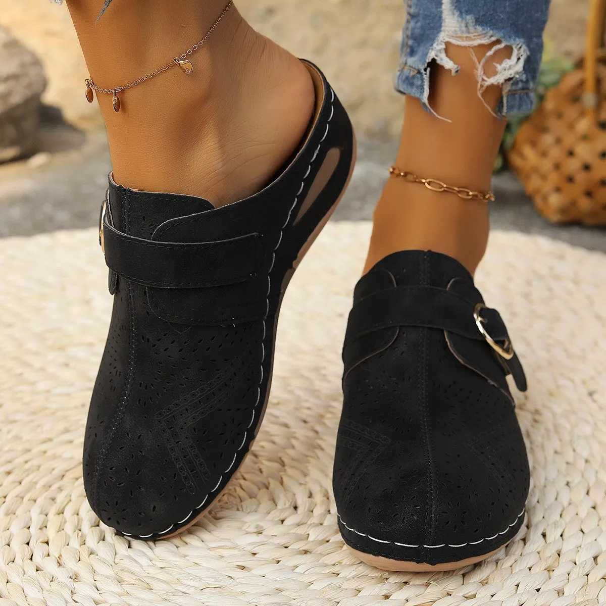 Suede Round Toe Wedge Sandals