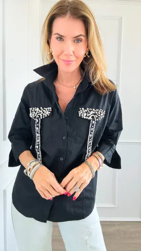 'T' Rhinestone Button Down