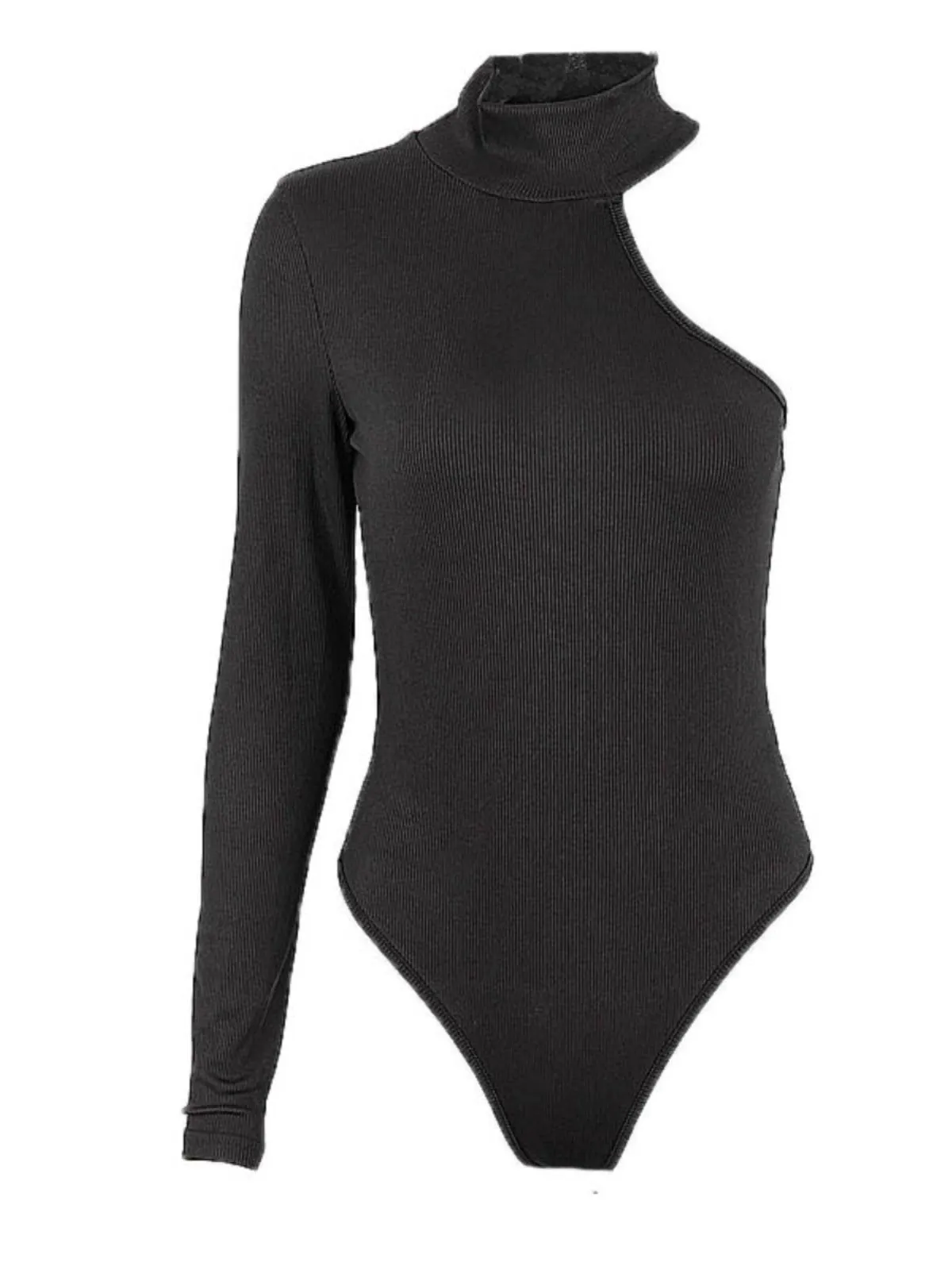 Trendy Black One Sleeve Turtleneck Blouse