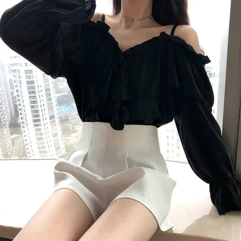 Trendy Off Shoulder Ruffles Sleeve Blouse