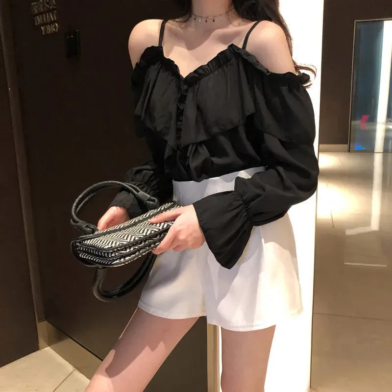 Trendy Off Shoulder Ruffles Sleeve Blouse