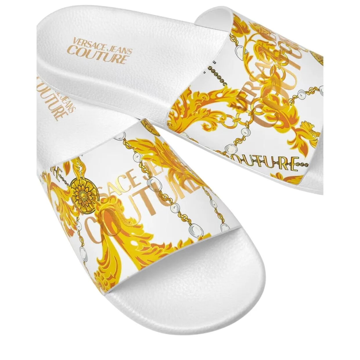 Versace Jeans Couture White and Gold Chain Couture Slides