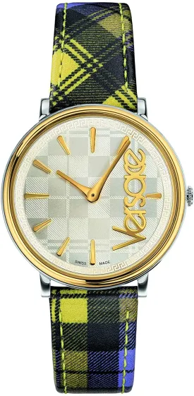 Versace Ladies Watch V-Circle The Clans Edition Yellow Plaid Two-Tone VE8100118