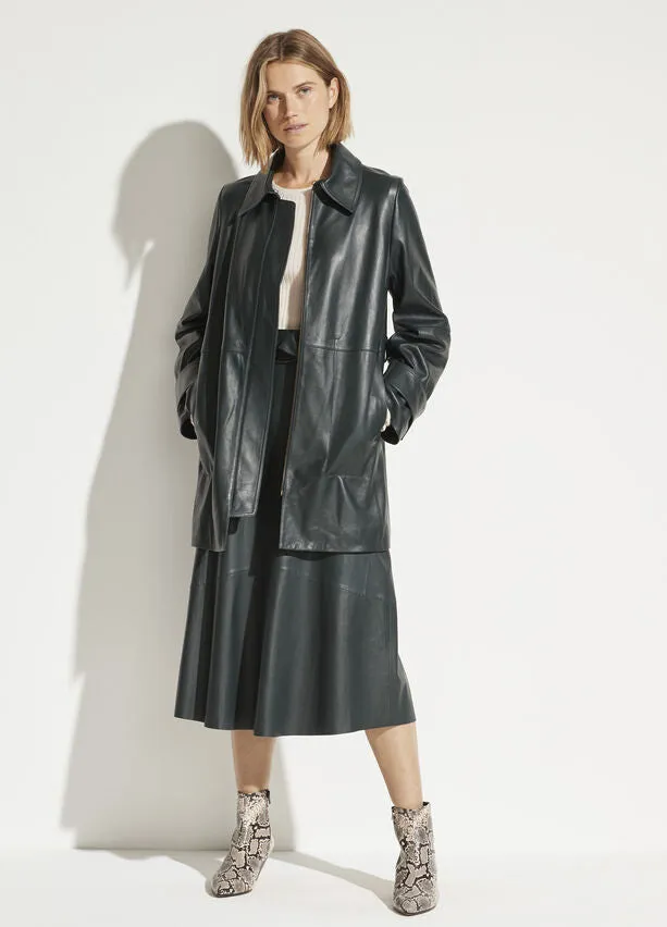 Vince - Leather Trench Coat in Dark Watercress