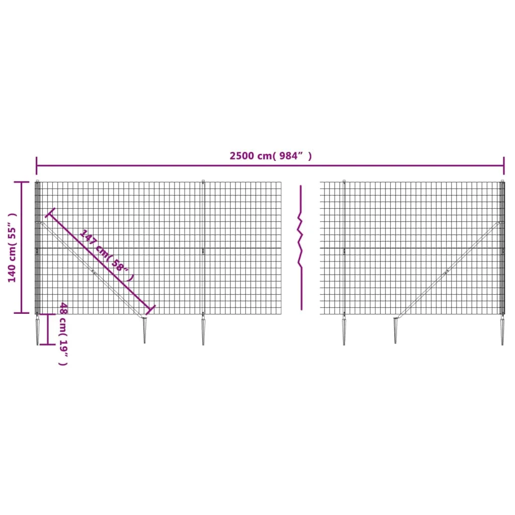 Wire Mesh Fence with Spike Anchors Green 1.4x25 m